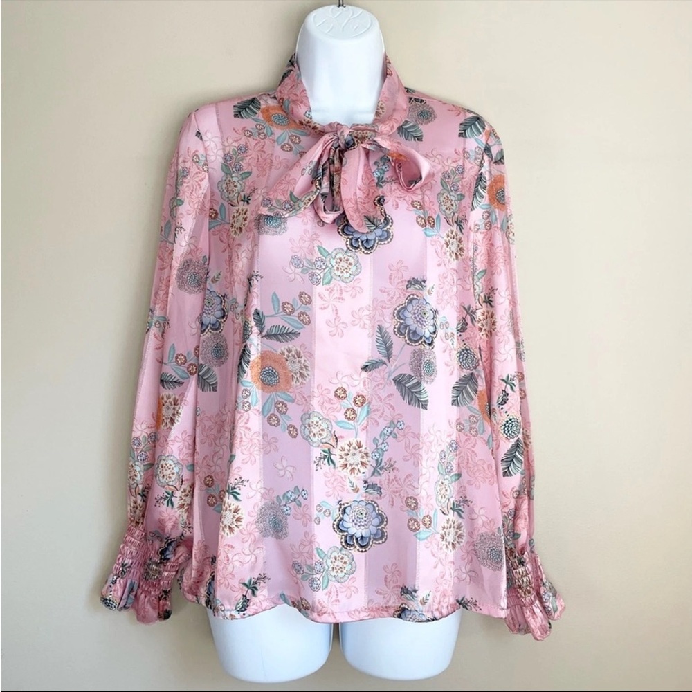 Jelisjelis Made in Italy Neck Bow Shimmer Blouse Women's Size M